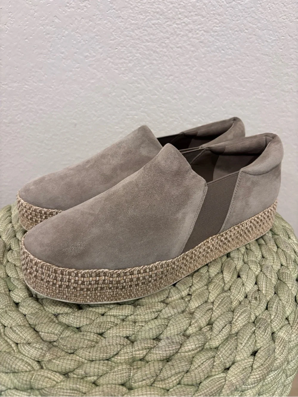Vince Wilden Gray Suede Slip On Platform Espadrille Shoes